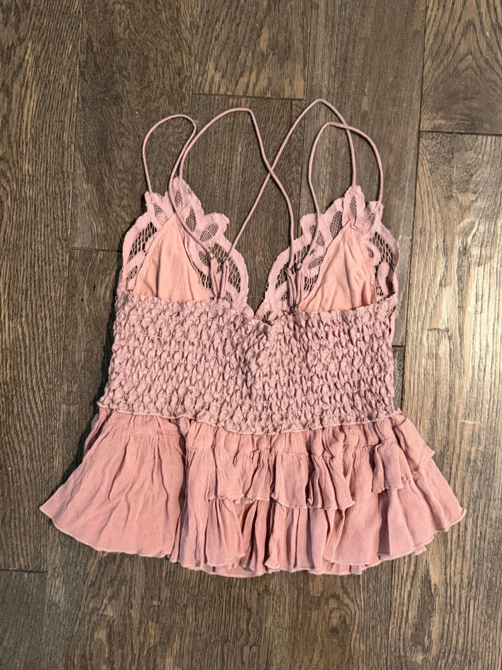 NWT Free People Adella Mauve Lace and Ruffle Top